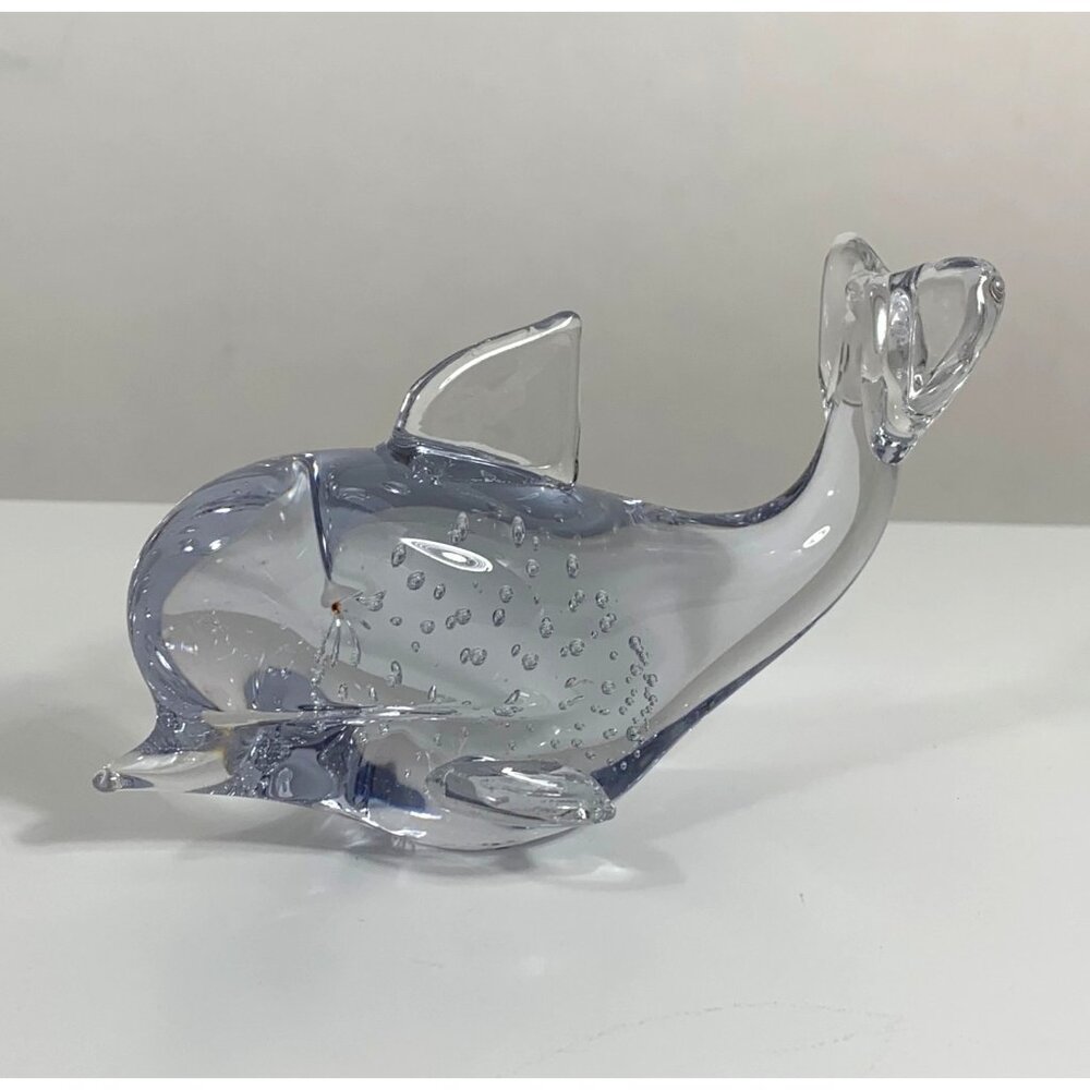 Handcrafted Clear Crystal Dolphin Figurine Controlled Bubble Design Paperweight